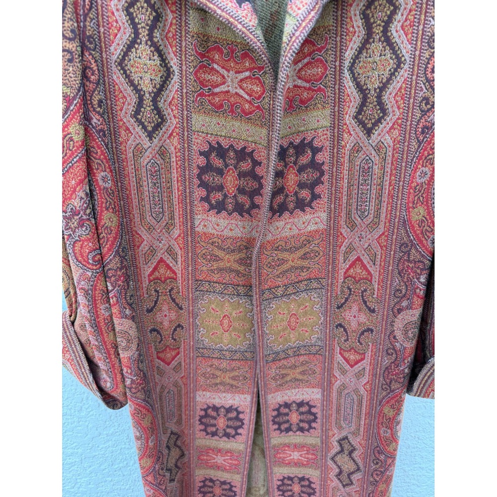 Vintage Ralph Lauren Wool Silk Paisley Tapestry Duster Coat Red Made in Italy - Picture 4 of 12